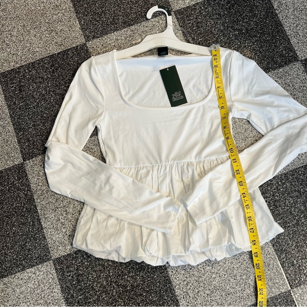 NWT Wild Fable White Long Sleeve Peplum Blouse XS - Picture 5 of 9